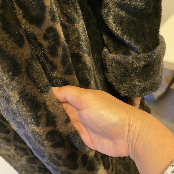 Vintage Lorovi 70s Leopard Print Faux Fur Lined Brown/Black Collared Overcoat S - Picture 8 of 11